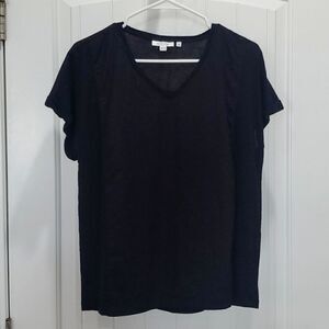 Chicos Womans Black 100% Linen V-Neck Top, Size Medium